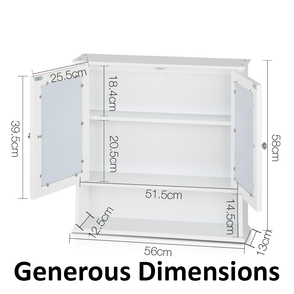 Storage Cabinet With Mirror Bathroom Tallboy 2 Door Shaving