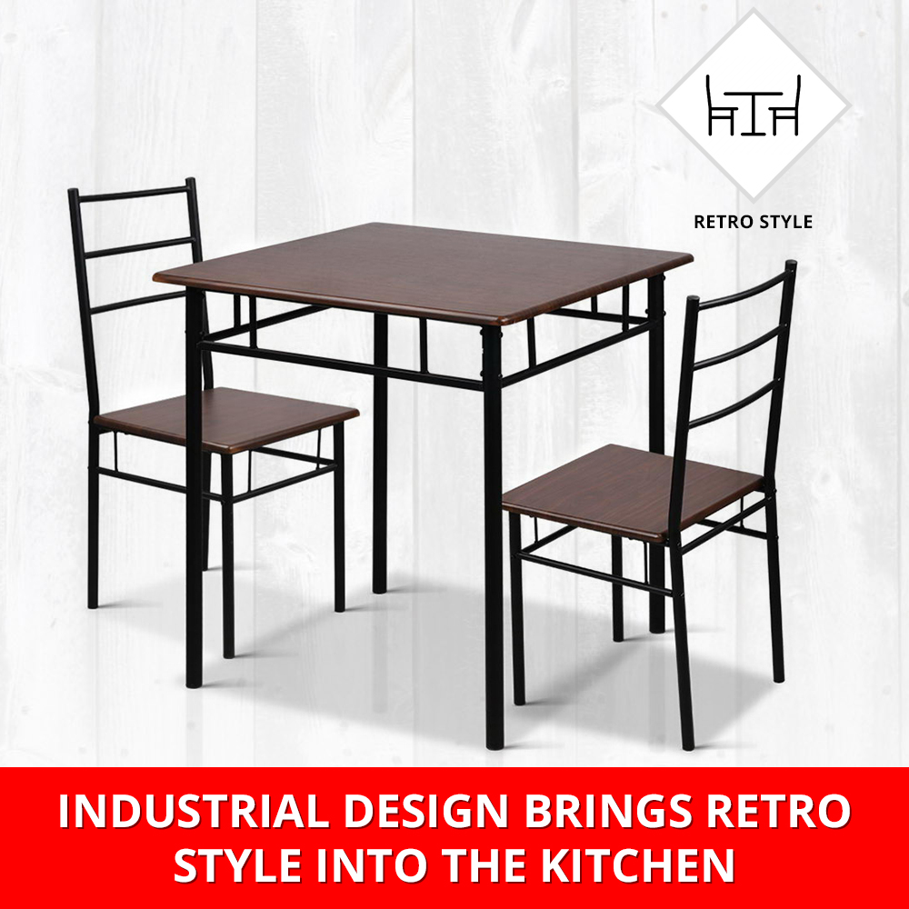 Artiss Machal Dining Table And 2 Chair Set Retro Industrial Wooden